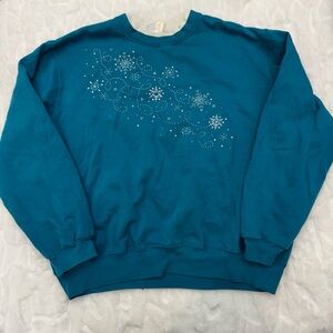 90s Decorated Originals Teal Sweatshirt with Snowflake Design